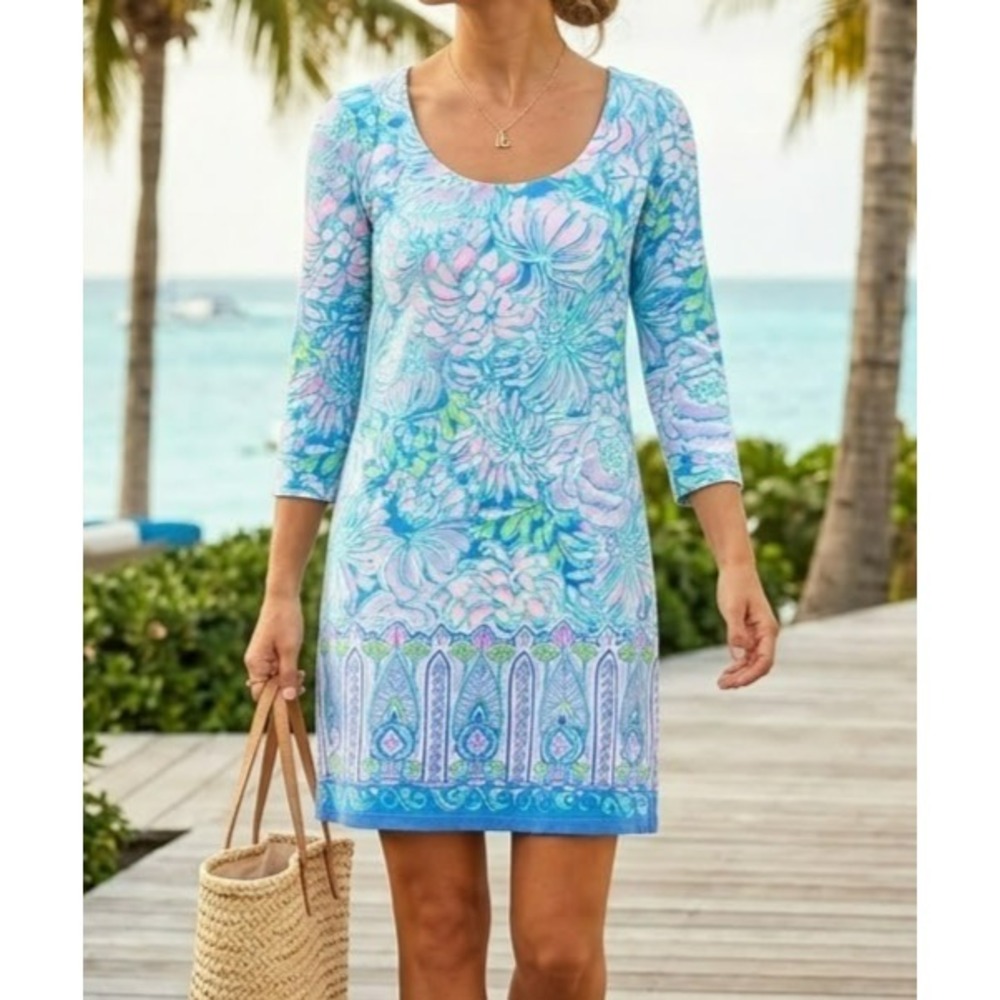 Lilly Pulitzer Womens Beacon Dress XS Blue/Pink Coastal Vacation Feminine Boho